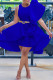 Blue Elegant Solid Patchwork Flounce Asymmetrical O Neck One Step Skirt Dresses
