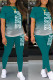 Green Casual Print Patchwork O Neck Short Sleeve Two Pieces