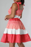 Pink Fashion Sexy Patchwork Bandage Backless Spaghetti Strap Sleeveless Dress Dresses