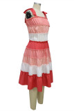 Pink Fashion Sexy Patchwork Bandage Backless Spaghetti Strap Sleeveless Dress Dresses