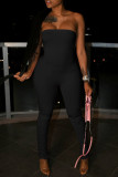 Red Sexy Casual Solid Backless Strapless Skinny Jumpsuits