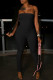 Black Sexy Casual Solid Backless Strapless Skinny Jumpsuits