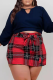 Black Red Casual Print Hollowed Out O Neck Long Sleeve Two Pieces