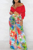Multicolor Fashion Casual Print Patchwork Regular High Waist Trousers