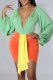 Orange Green Fashion Sexy Print Patchwork V Neck Long Sleeve Two Pieces