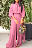 Pink Casual Solid Patchwork Turndown Collar Three Quarter Two Pieces
