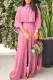Pink Casual Solid Patchwork Turndown Collar Three Quarter Two Pieces