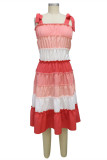 Pink Fashion Sexy Patchwork Bandage Backless Spaghetti Strap Sleeveless Dress Dresses