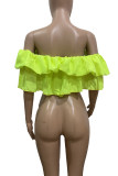 Pink Sexy Solid Patchwork Flounce Fold Off the Shoulder T-Shirts