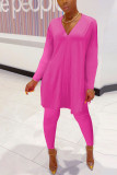 Pink Fashion Casual adult Ma'am Solid Two Piece Suits pencil Long Sleeve Two Pieces