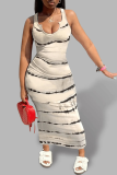 Sky Blue Sexy Striped Patchwork U Neck Pencil Skirt Dresses