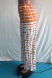 Yellow Fashion Casual Plaid Print Patchwork Regular High Waist Conventional Full Print Bottoms