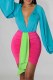 Red Blue Fashion Sexy Print Patchwork V Neck Long Sleeve Two Pieces