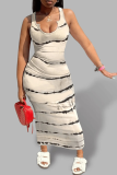 Sky Blue Sexy Striped Patchwork U Neck Pencil Skirt Dresses