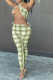 Green Sexy Plaid Patchwork Halter Sleeveless Two Pieces