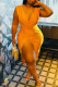 Orange Fashion Solid Patchwork Slit V Neck Sleeveless Dress