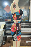 Black Sexy Print Patchwork Spaghetti Strap Sleeveless Two Pieces