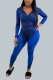 Blue Casual Geometric Patchwork O Neck Long Sleeve Two Pieces