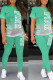 Light Green Casual Print Patchwork O Neck Short Sleeve Two Pieces