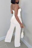 Red Sexy Solid Patchwork See-through Strapless Straight Jumpsuits