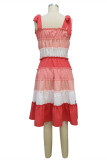 Pink Fashion Sexy Patchwork Bandage Backless Spaghetti Strap Sleeveless Dress Dresses