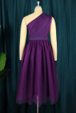 Purple Sexy Casual Solid Patchwork Backless Oblique Collar Sleeveless Dress