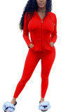 Red Fashion Sexy adult Ma'am Patchwork Solid Two Piece Suits pencil Long Sleeve Two Pieces