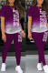 Purple Casual Print Patchwork O Neck Short Sleeve Two Pieces