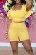 Yellow Casual Solid Patchwork Flounce Square Collar Short Sleeve Two Pieces