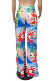 Multicolor Fashion Casual Print Patchwork Regular High Waist Trousers
