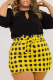 Yellow Black Casual Print Hollowed Out O Neck Long Sleeve Two Pieces
