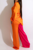 Coffee Casual Solid Patchwork Buckle Turndown Collar Long Sleeve Two Pieces