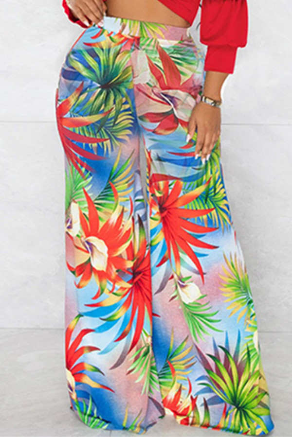 Multicolor Fashion Casual Print Patchwork Regular High Waist Trousers