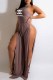 Coffee Fashion Sexy Print Backless Slit O Neck Jumpsuits