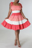 Pink Fashion Sexy Patchwork Bandage Backless Spaghetti Strap Sleeveless Dress Dresses