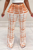 Yellow Fashion Casual Plaid Print Patchwork Regular High Waist Conventional Full Print Bottoms