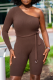 Brown Fashion Casual Solid Backless Long Sleeves Skinny Romper