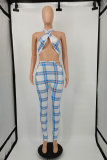 Red Sexy Plaid Patchwork Halter Sleeveless Two Pieces