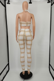 Red Sexy Plaid Patchwork Halter Sleeveless Two Pieces
