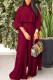 Purplish Red Casual Solid Patchwork Turndown Collar Three Quarter Two Pieces