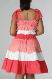 Pink Fashion Sexy Patchwork Bandage Backless Spaghetti Strap Sleeveless Dress Dresses