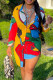 Multicolor Casual Street Print Patchwork Buckle Turndown Collar Shirt Dress Dresses