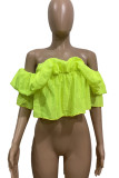 Pink Sexy Solid Patchwork Flounce Fold Off the Shoulder T-Shirts