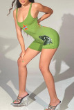Green Fashion Casual Print Backless U Neck Skinny Romper