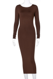 Coffee Casual Solid Patchwork O Neck Pencil Skirt Dresses