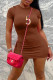 Coffee Casual Print Patchwork O Neck Pencil Skirt Dresses
