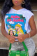 White Fashion Casual Print Patchwork O Neck T-Shirts