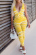 Yellow Fashion Sexy Striped Print Patchwork V Neck Skinny Jumpsuits