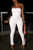 Red Sexy Casual Solid Backless Strapless Skinny Jumpsuits