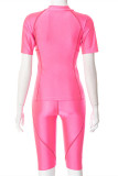 Rose Red Fashion Casual Sportswear Solid Patchwork O Neck Short Sleeve Two Pieces